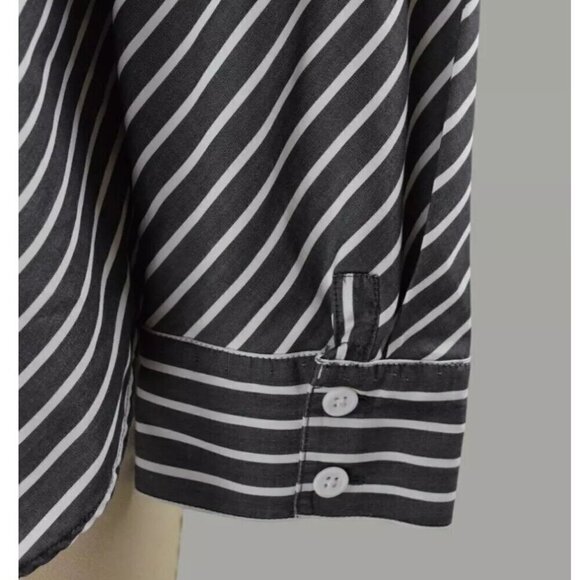 JAEGER ASYMMETRICAL STRIPED BUTTON UP LONG SLEEVE TOP - Picture 6 of 8